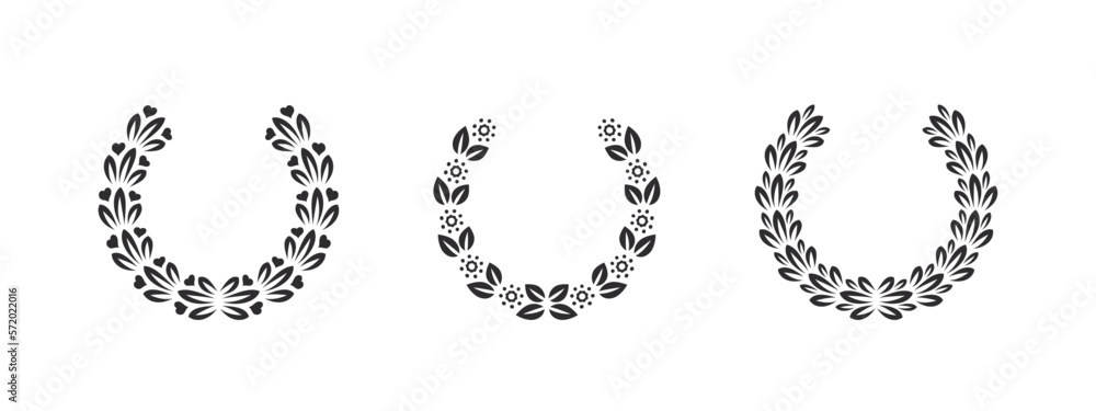 Wreaths branches. Circular wreath foliate. Wreath victory icons. Design elements. Vector illustration Wreaths branches. Circular wreath foliate. Wreath victory icons. Design elements. Vector illustration
