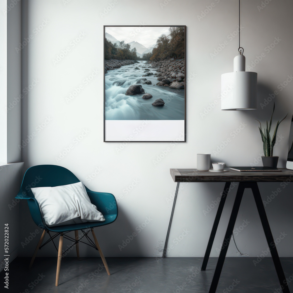 Fototapeta premium Frame poster mockup in home interior, rivers and rapids AI Generaion.
