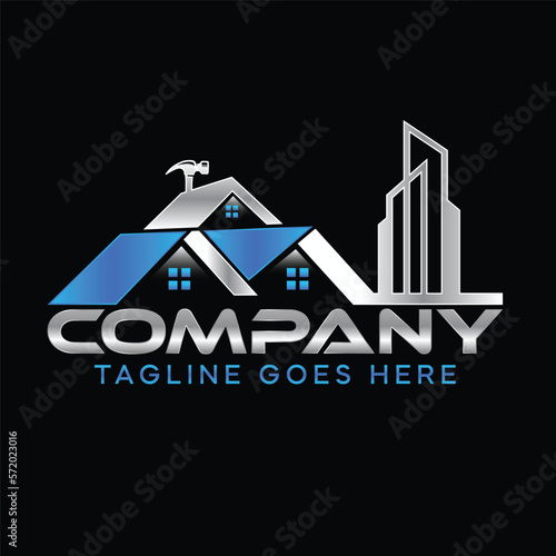 Property renovation logo design with hammer template