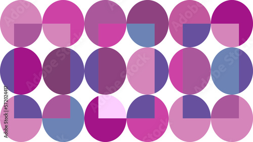 Fondo de círculos retro horizontal en colores pastel, cartel de formas circulares y cuadrados, decoración retro pastel, Mosaico en formas circulares y cuadros de diseño, fondo blanco.