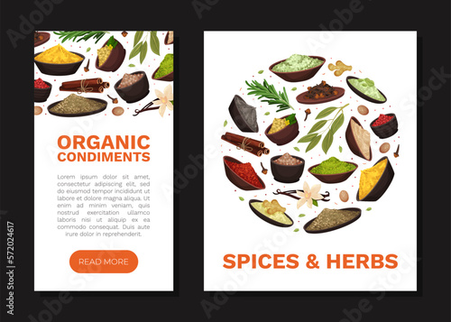 Seasoning and Spices Banner Design with Pile of Condiments in Bowl Vector Template