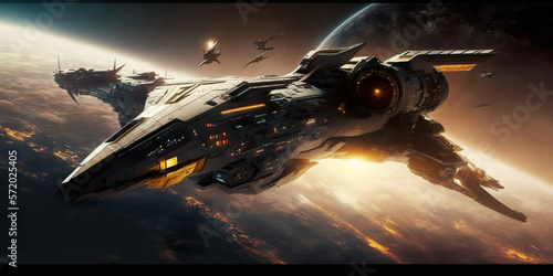Print op canvas "A Dystopian Space Odyssey: The Galactic Battle Cruiser in The Hunger Games Mock