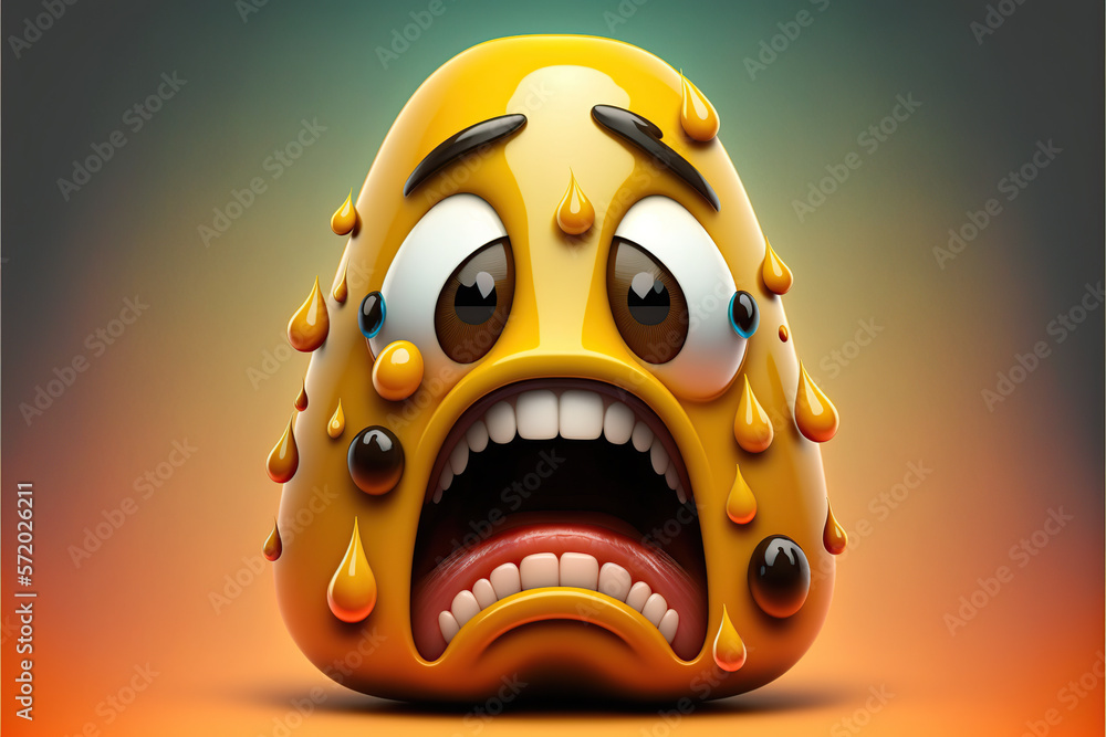 Ilustración de un fondo de un emoticono asustado y con gotas de sudor sobre la cara. Generative AI - obrazy, fototapety, plakaty 