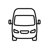 Van icon. Minibus. Black contour linear silhouette. Front view. Editable strokes. Vector simple flat graphic illustration. Isolated object on a white background. Isolate.