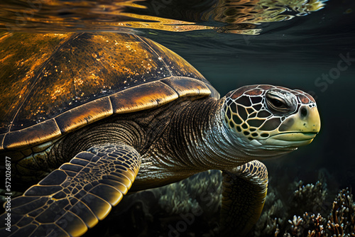 Sea turtle in the Galapagos Islands, generative AI