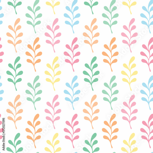 Seamless pattern of hand drawn doodle retro style leaves on isolated background. Romantic love background design for springtime  mother   s day  Easter  wedding celebration.