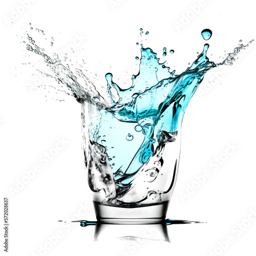 clean water splashes out of a glass cup