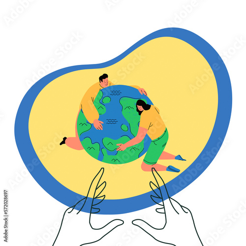 People hugging planet earth