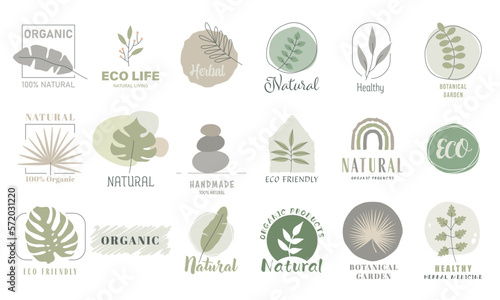 Botanique logo collection, hand drawn illustrations of flowers, leaves and twigs, delicate, minimal logo design. Elements collection for food market, organic products promotion, healthy life, premium