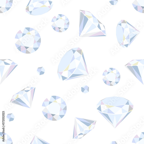 Gems background. Vector seamless pattern with diamonds of various shapes. Jewelry illustration.