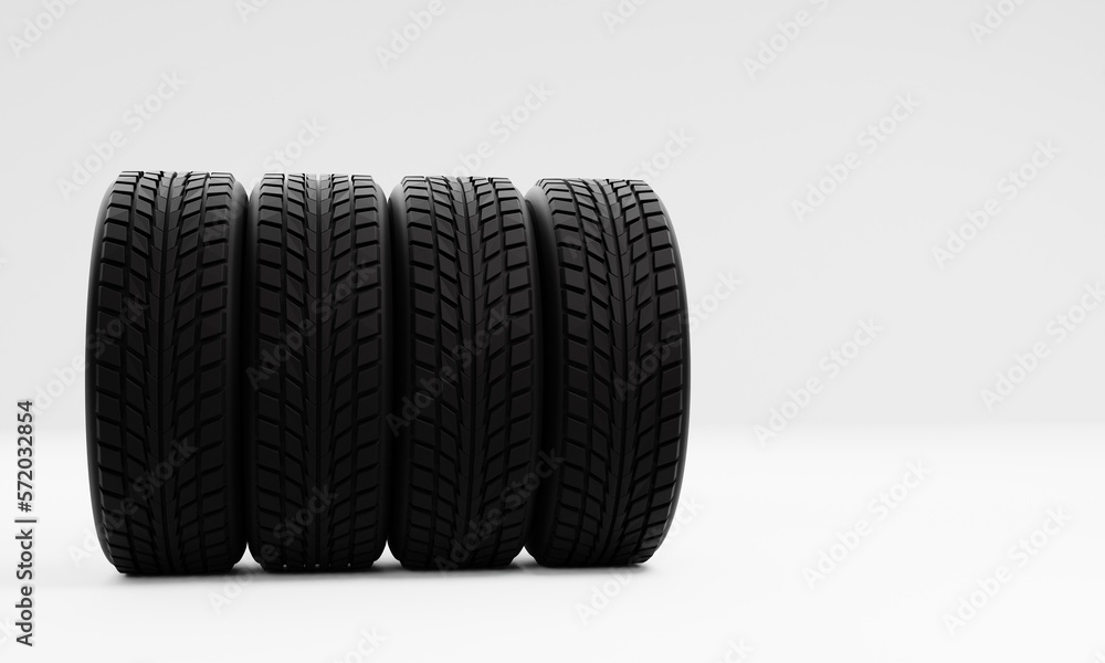 Tire set for car, isolated on white background Tire set for car, isolated on white background