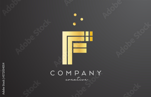 gold golden F alphabet letter logo with dots. Corporate creative template design for company and business