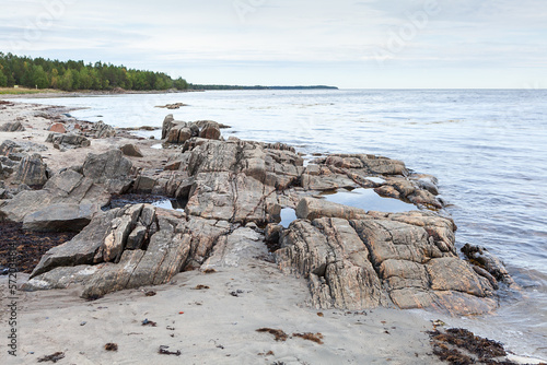 Stones on the shore of the White Sea. The Sosnovets rural settlement, in the Belomorsky district, Republic of Karelia, Russia photo