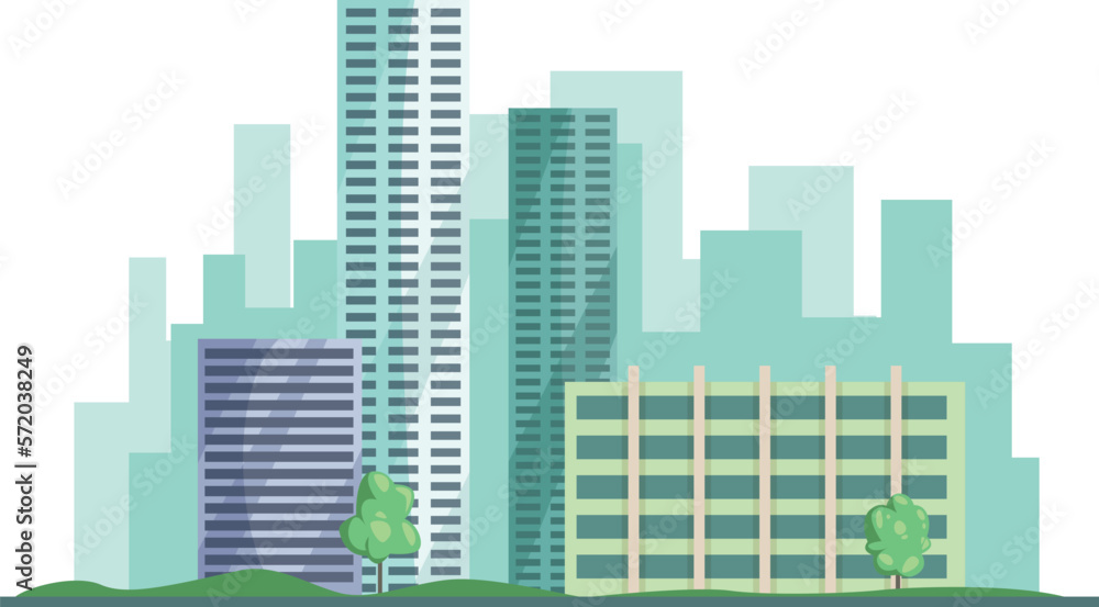 City buildings. Cartoon downtown. Urban skyscrapers landscape
