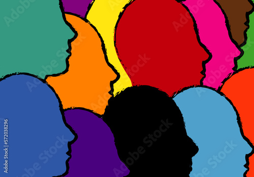 Fondo con siluetas de la cara de la gente en diferentes colores