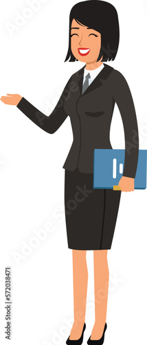 Businesswoman character. Happy laughing woman in formal suit