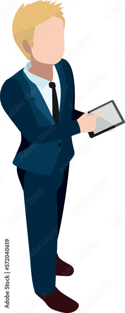 Businessman with tablet. Isometric office work character Businessman with tablet. Isometric office work character