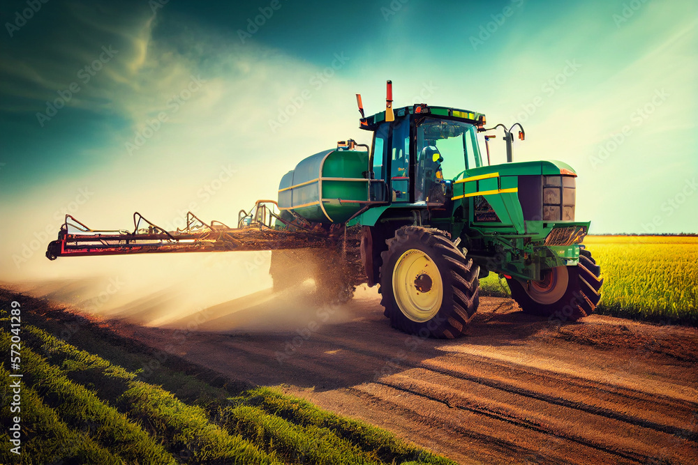 Fototapeta premium Moderner Traktor in Aktion: Effiziente Landwirtschaft auf dem Feld - Generative Ai