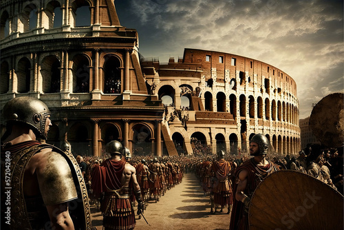 Leinwand Poster A nostalgic image of a day in the Roman Empire, gladiators in the colosseum, AI