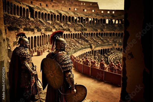 Foto A nostalgic image of a day in the Roman Empire, gladiators in the colosseum, AI
