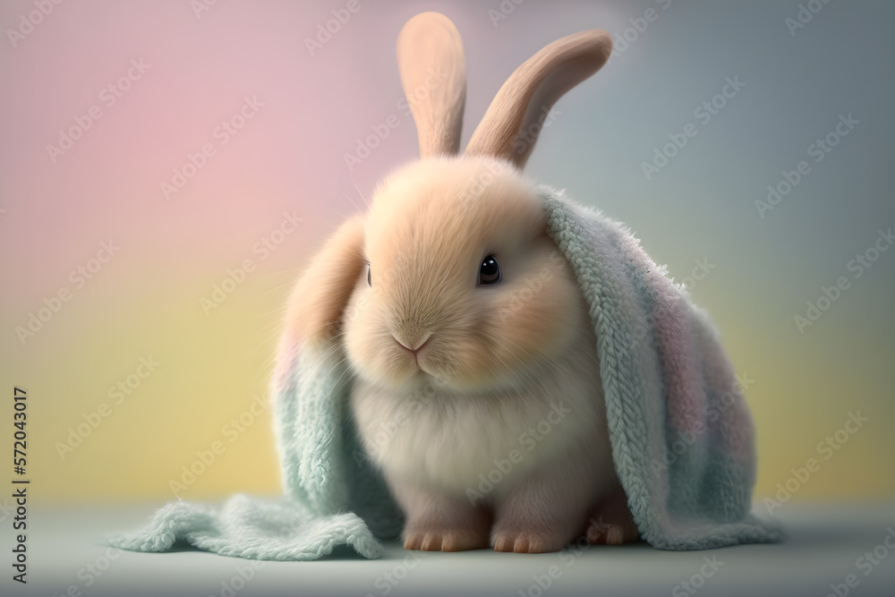 Cute bunny with blanket, pastel colors picture Cute bunny with blanket, pastel colors picture
