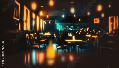 Blur dark bar or cafe at night generative ai