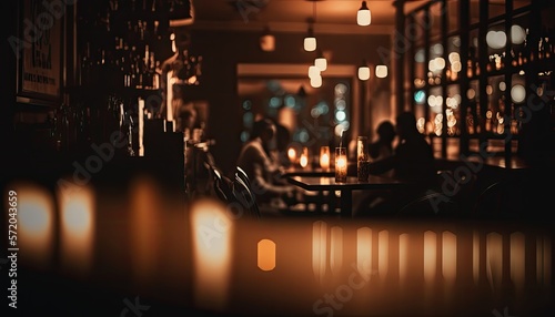 Blur dark bar or cafe at night generative ai