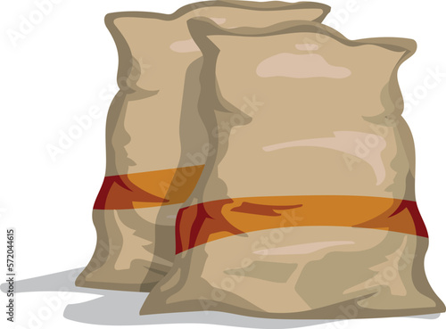 Canvas sacks with grain or flour. Cartoon bag icon