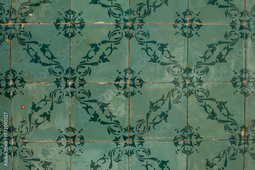 Azulejos -  traditional green ornamental tiles from Portugal.