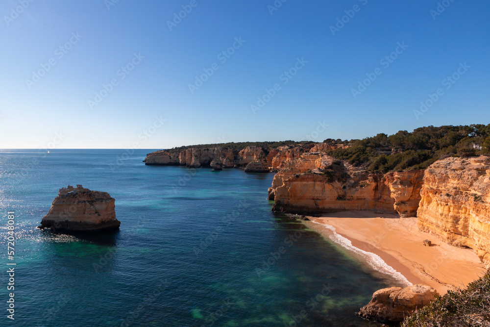 Landscape of the rocky coast in Albufeira - Portugal