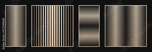 Laser cut panels set. Abstract geometric patterns collection with halftone lines, stripes, gradient transition. Decorative stencil for laser cutting of wood, metal, paper. Aspect ratio 1:2, 1:1