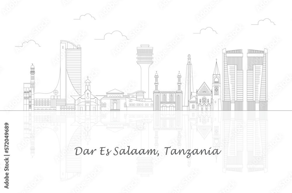 Fototapeta premium Outline Skyline panorama of city of Dar Es Salaam, Tanzania - vector illustration