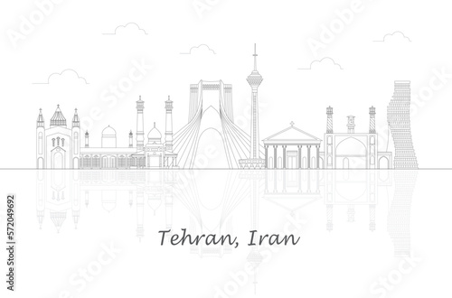 Outline Skyline panorama of city of Tehran, Iran - vector illustration
