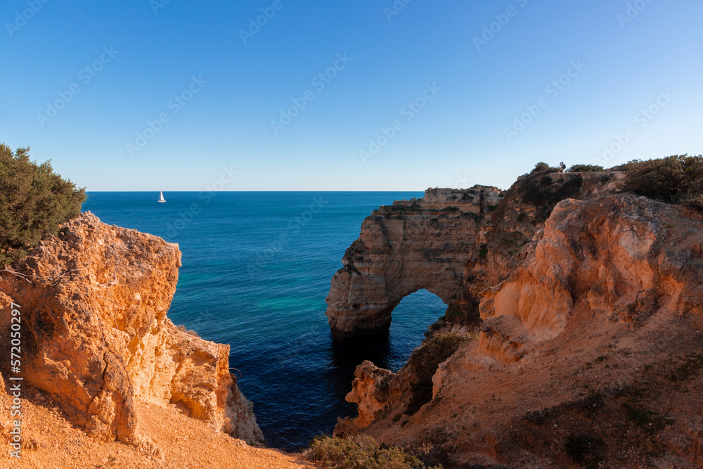 Landscape of the rocky coast of Albufeira Algarve - Portugal