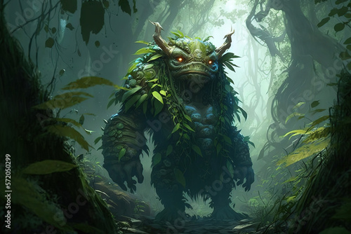 Fotografie creature in the middle of the jungle, concept art, fantasy art, game art, forest