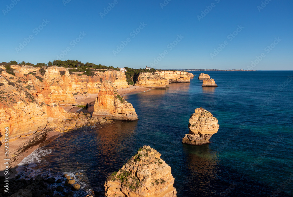 Landscape of the rocky beach in Algavre area - Portugal Landscape of the rocky beach in Algavre area - Portugal