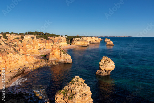 Landscape of the rocky beach in Algavre area - Portugal