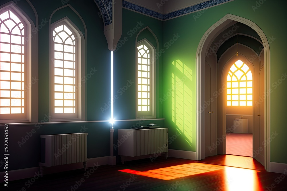 Islamic background painting. Mosque and shadows. Light rays from mosque ...