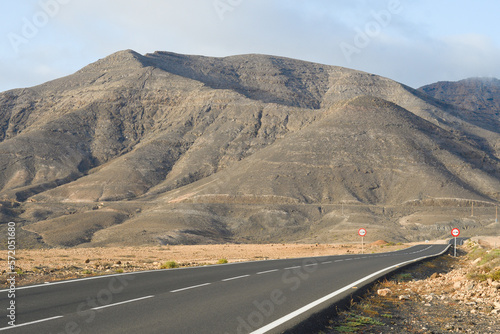 Volcano with its crater seen from the road in Fuerteventura