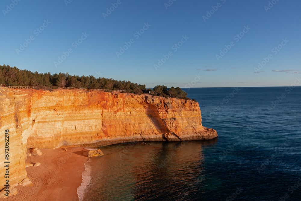Landscape of the rocky coast of Faro Algarve area - Portugal