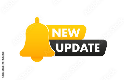 New update with bell. Modern banner with notification bell. Announcement for new update. System software upgrade web banner element. Time to updating. Web Banner. Vector illustration