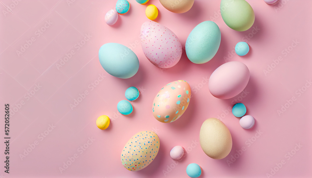 Pastellfarbene Ostereier als Oster Hintergrund mit Platzhalter - Generative Ai
Pastellfarbene Ostereier als Oster Hintergrund mit Platzhalter - Generative Ai