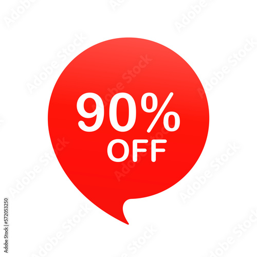 Sale tag things bubble red shape with discounts. 90 percent price clearance sticker icon banner label. The price tag of the offer. Vector illustration