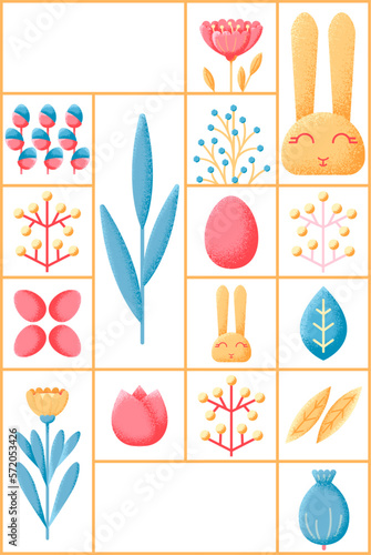 Geometric card with spring nature elements. Easter banner