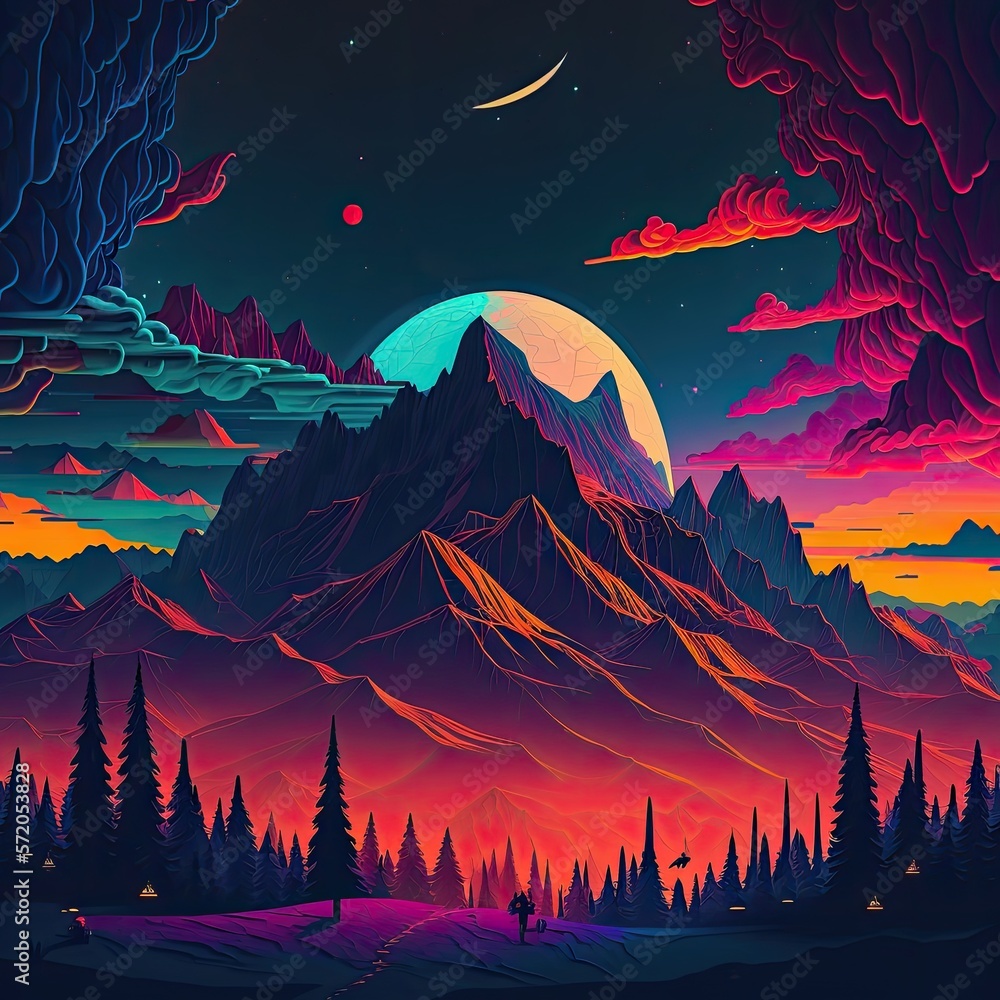 Sunset in mountains - Beautiful Dusk Wallpaper AI-Generated Illustration 