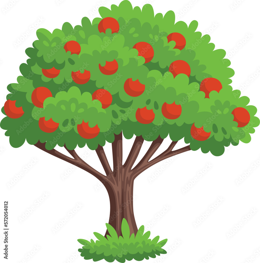 Apple tree icon. Cartoon red fruit plant