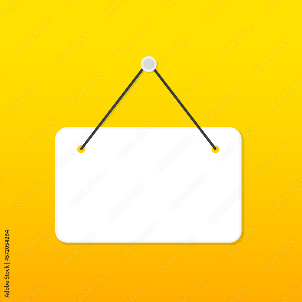 Flat blank signboard. Hanging white banner with place for text, message, information, and advertisement sign template. Vector illustration Flat blank signboard. Hanging white banner with place for text, message, information, and advertisement sign template. Vector illustration