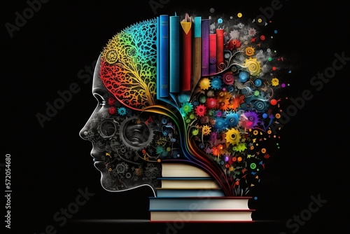 knowledge goes beyond the imagination - illustration, education collage