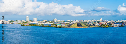A view towards the marina and airport in San Juan, Puerto Rico on a bright sunny day