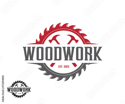 Woodworking and Carpentry retro vintage logo design. Sawmill or saw logo design